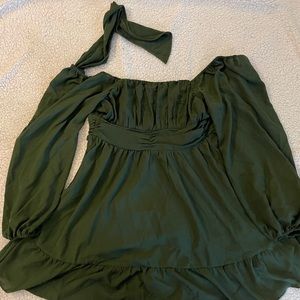 Knot back lantern sleeve ruffle hem dress